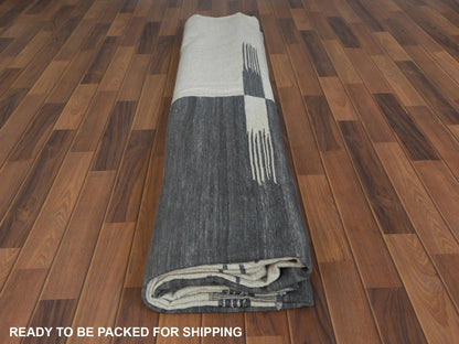 Grey 12'5" x 14'10" Flatweave / Kilim Hand woven Wool Rug - Sku: O060124