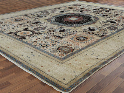 Ivory 11'9" x 14'3" Mamluk Hand knotted Wool Rug - Sku: O060282