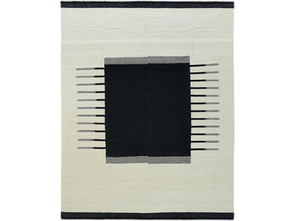 Kilim Flat-Weave hand-knotted wool rug in Black, 12' x 15'1" — SKU O060302