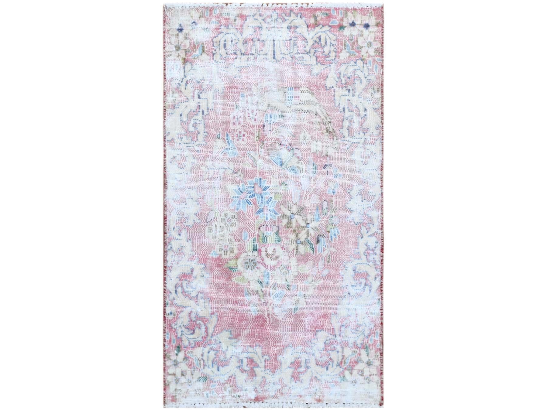 Kerman Vintage hand-knotted worn wool rug in Red, 1'10" x 3'4" — SKU O060462