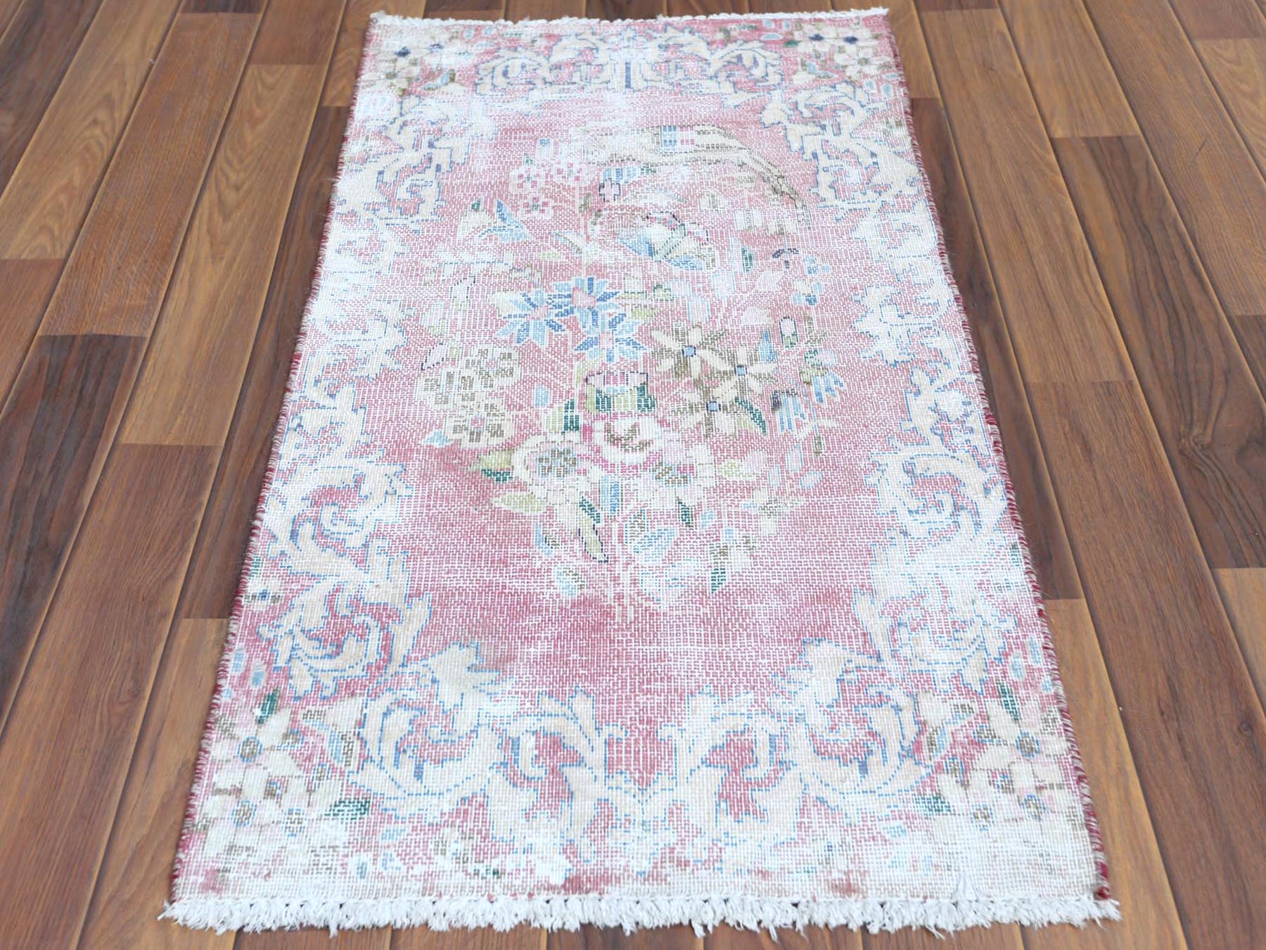 Kerman Vintage hand-knotted worn wool rug in Red, 1'10" x 3'4" — SKU O060462 (view 2)