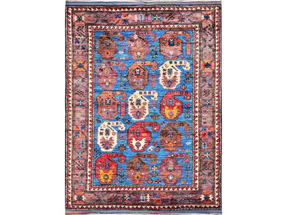 Blue 4'4" x 5'9" Kazak Hand knotted Wool Rug - Sku: O0604