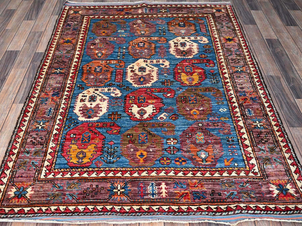 Ersari Kazak hand-knotted wool rug in Blue & Brown, 4'4" x 5'9" — SKU O0604 (view 2)