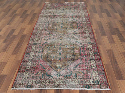 Red 3'10" x 10'3" Vintage Hand knotted Wool Rug - Sku: O060505
