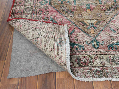 Red 3'10" x 10'3" Vintage Hand knotted Wool Rug - Sku: O060505
