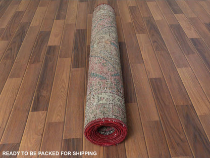 Red 3'10" x 10'3" Vintage Hand knotted Wool Rug - Sku: O060505