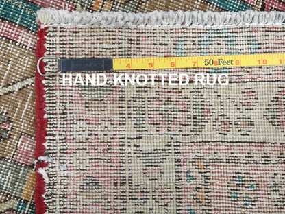 Red 3'10" x 10'3" Vintage Hand knotted Wool Rug - Sku: O060505