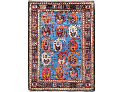 Blue 4'5" x 5'10" Kazak Hand knotted Wool Rug - Sku: O0605