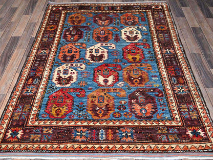 Blue 4'5" x 5'10" Kazak Hand knotted Wool Rug - Sku: O0605