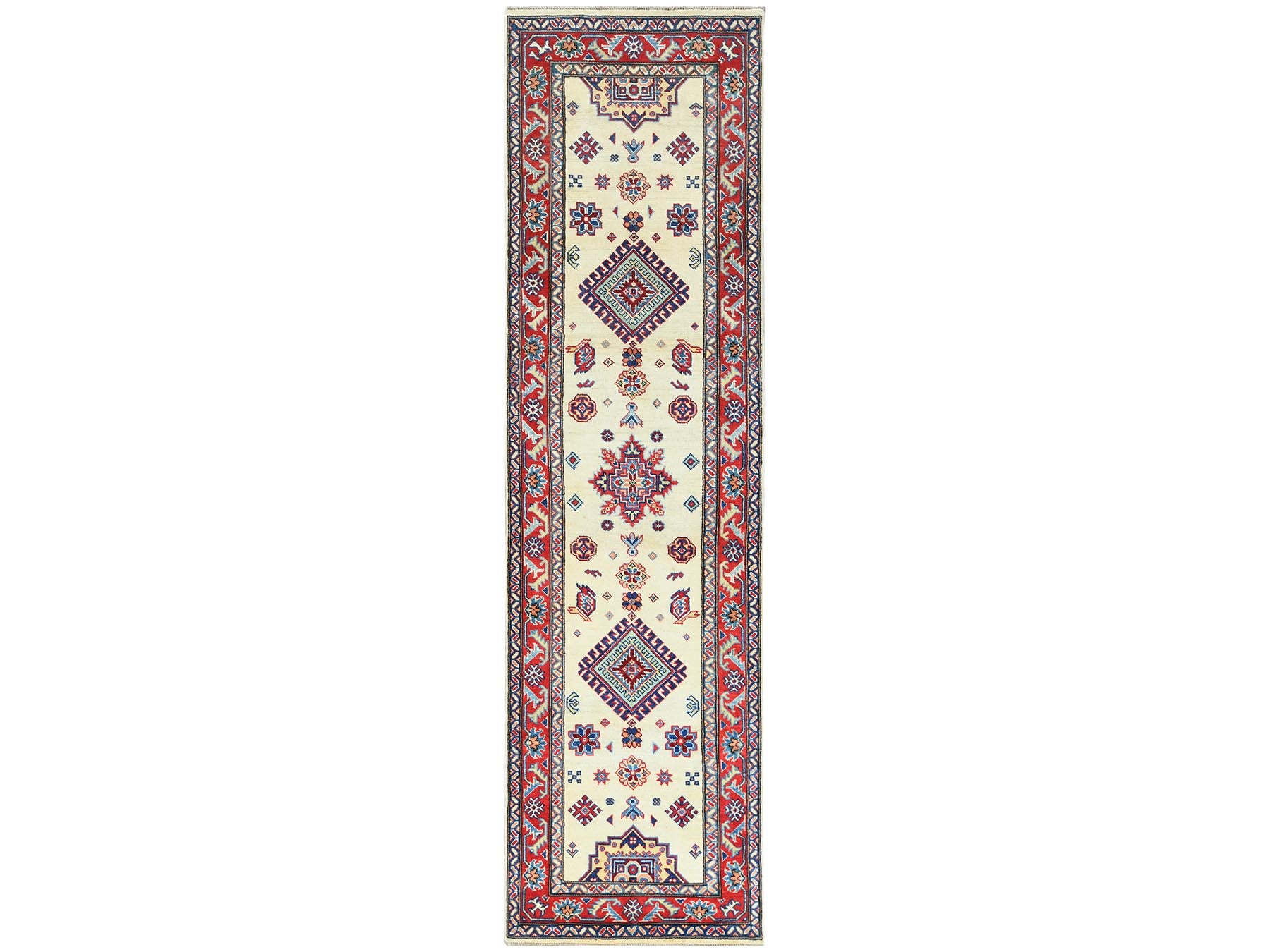 Ivory 2'8" x 9'8" Tribal Hand knotted Wool Rug - Sku: O060725