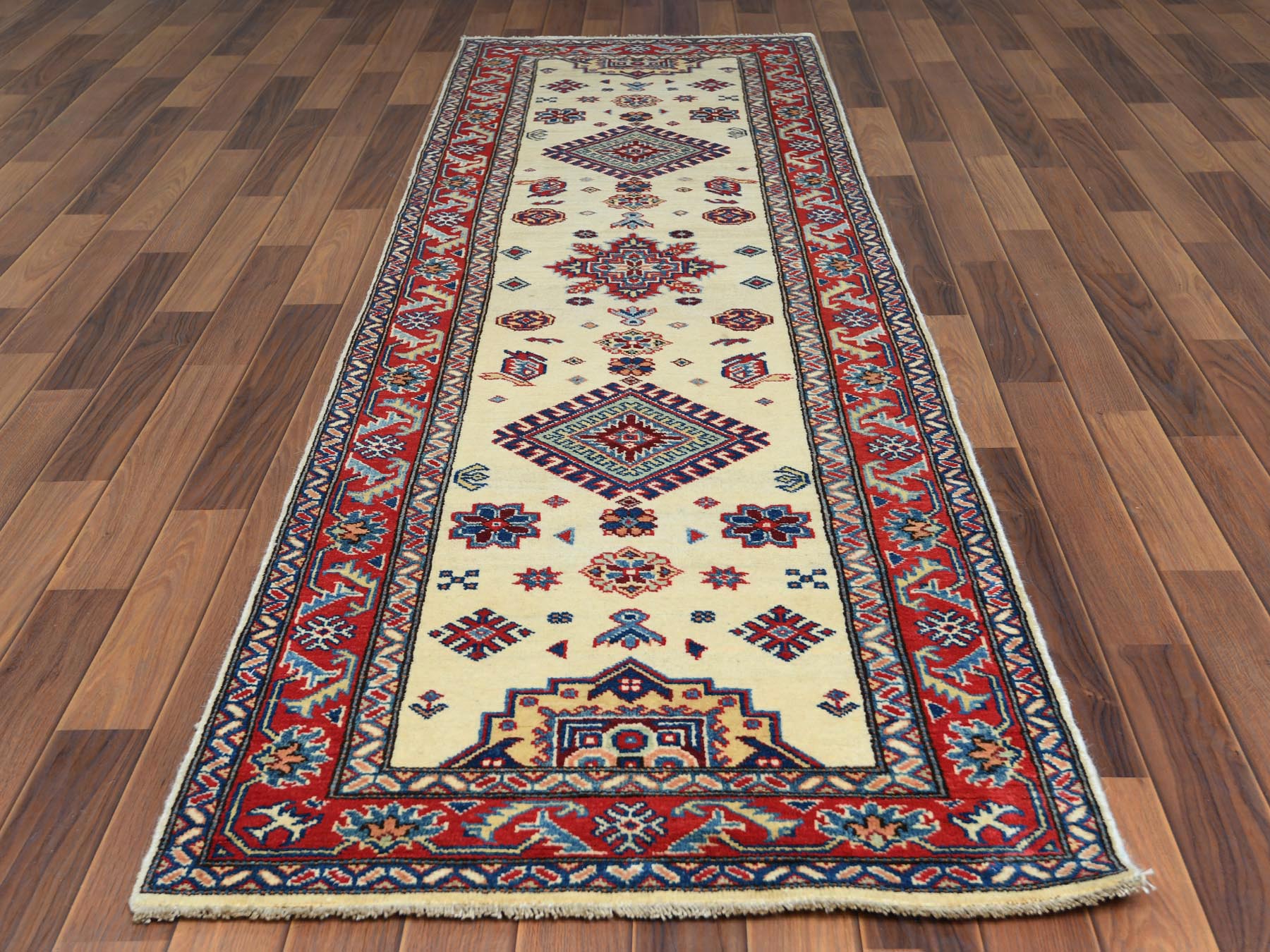 Ivory 2'8" x 9'8" Tribal Hand knotted Wool Rug - Sku: O060725