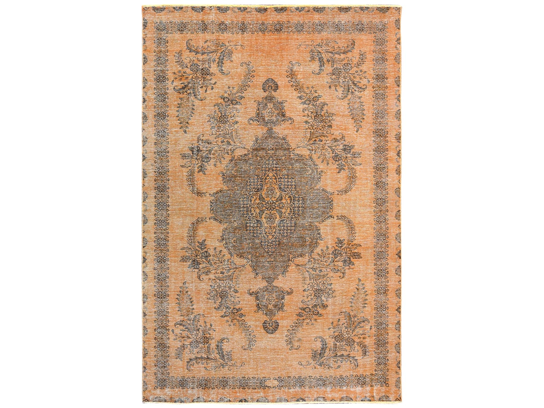 Tabriz Vintage hand-knotted worn wool rug in Orange, 6'1" x 9'6" — SKU O060907