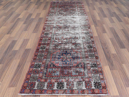 Red 3'2" x 9'5" Vintage Hand knotted Wool Rug - Sku: O060946