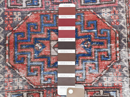 Red 3'2" x 9'5" Vintage Hand knotted Wool Rug - Sku: O060946