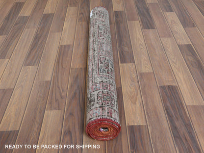 Red 3'2" x 9'5" Vintage Hand knotted Wool Rug - Sku: O060946
