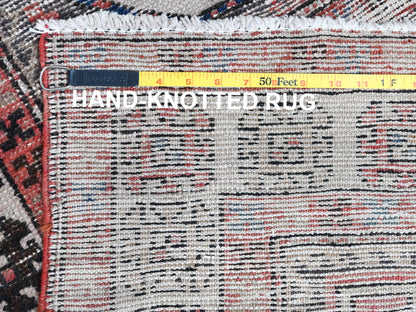 Red 3'2" x 9'5" Vintage Hand knotted Wool Rug - Sku: O060946