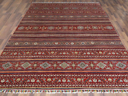 Red 9'10" x 13'5" Tribal Hand knotted Wool Rug - Sku: O061130
