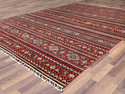 Red 9'10" x 13'5" Tribal Hand knotted Wool Rug - Sku: O061130
