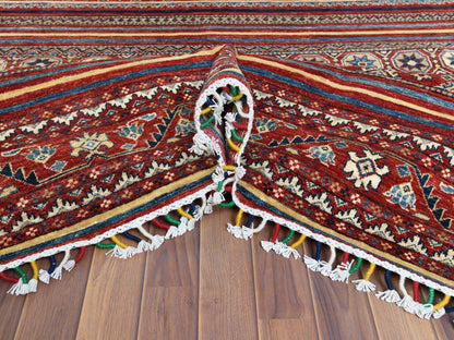 Red 9'10" x 13'5" Tribal Hand knotted Wool Rug - Sku: O061130