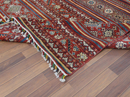 Red 9'10" x 13'5" Tribal Hand knotted Wool Rug - Sku: O061130