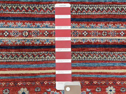 Red 9'10" x 13'5" Tribal Hand knotted Wool Rug - Sku: O061130
