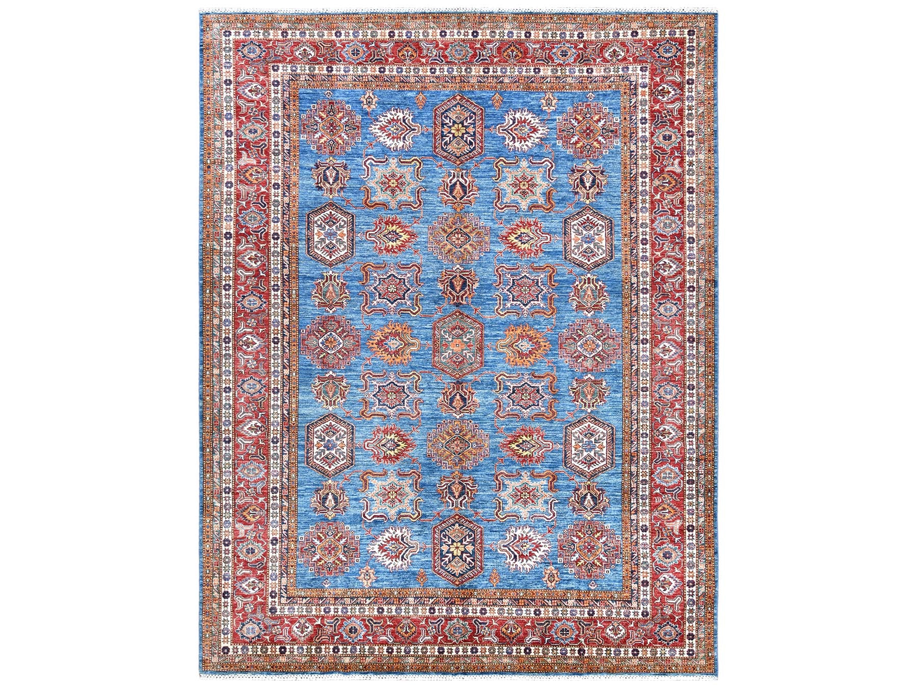 Kazak Kazak hand-knotted wool rug in Blue & Red, 9'2" x 11'10" — SKU O061147