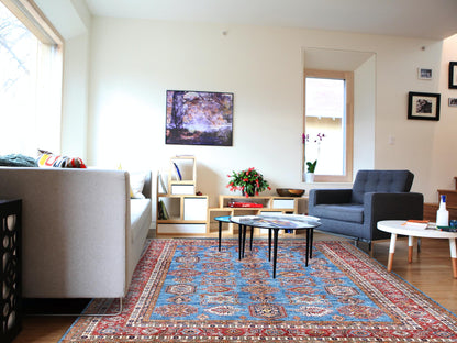 Kazak Kazak hand-knotted wool rug in Blue & Red, 9'2" x 11'10" — SKU O061147 (view 2)