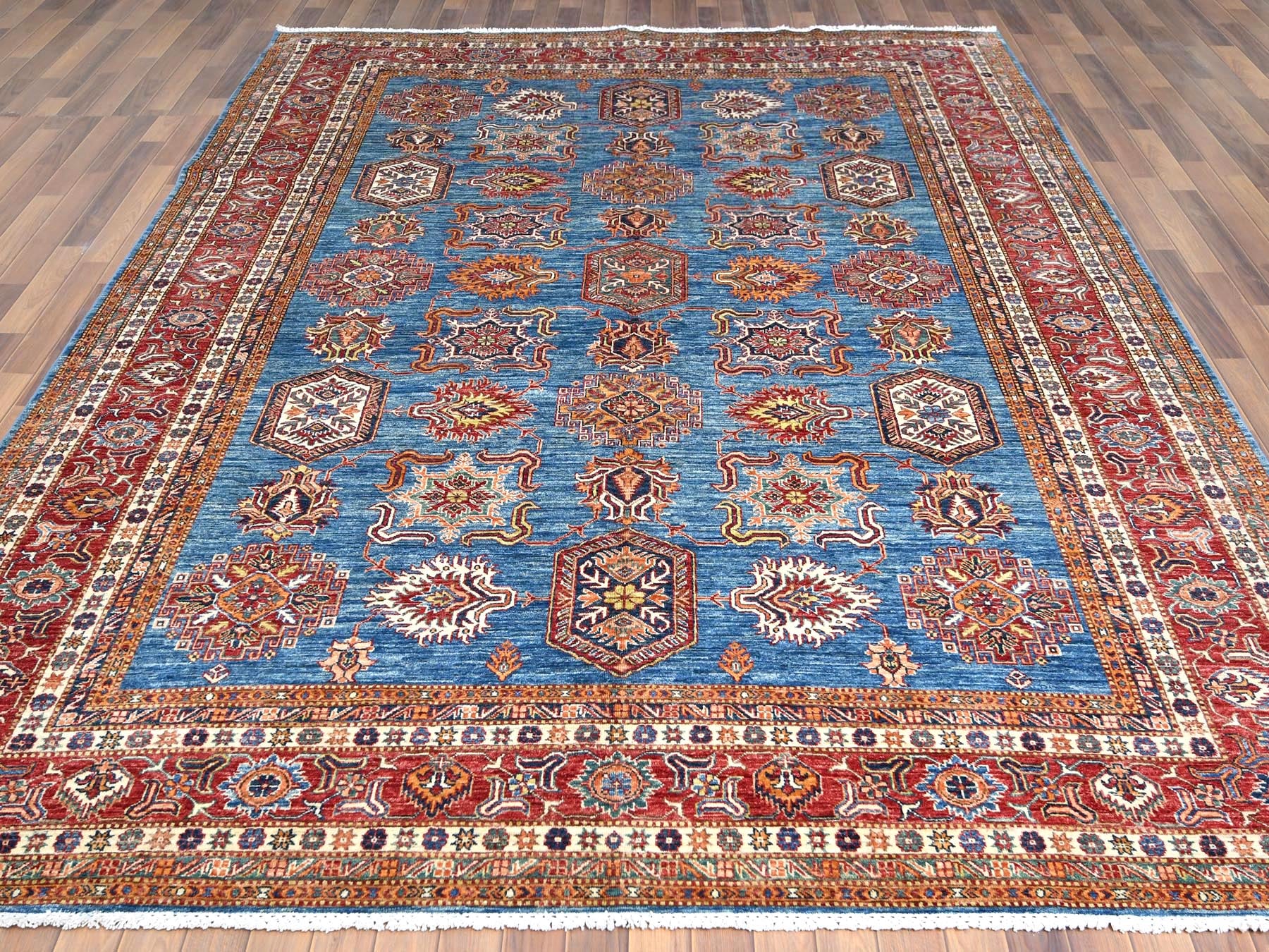 Kazak Kazak hand-knotted wool rug in Blue & Red, 9'2" x 11'10" — SKU O061147 (view 3)