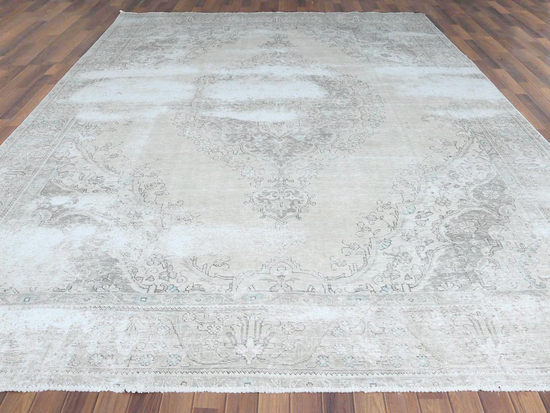 Tabriz Vintage hand-knotted worn wool rug in Ivory, 9'8" x 12'6" — SKU O061216 (view 2)