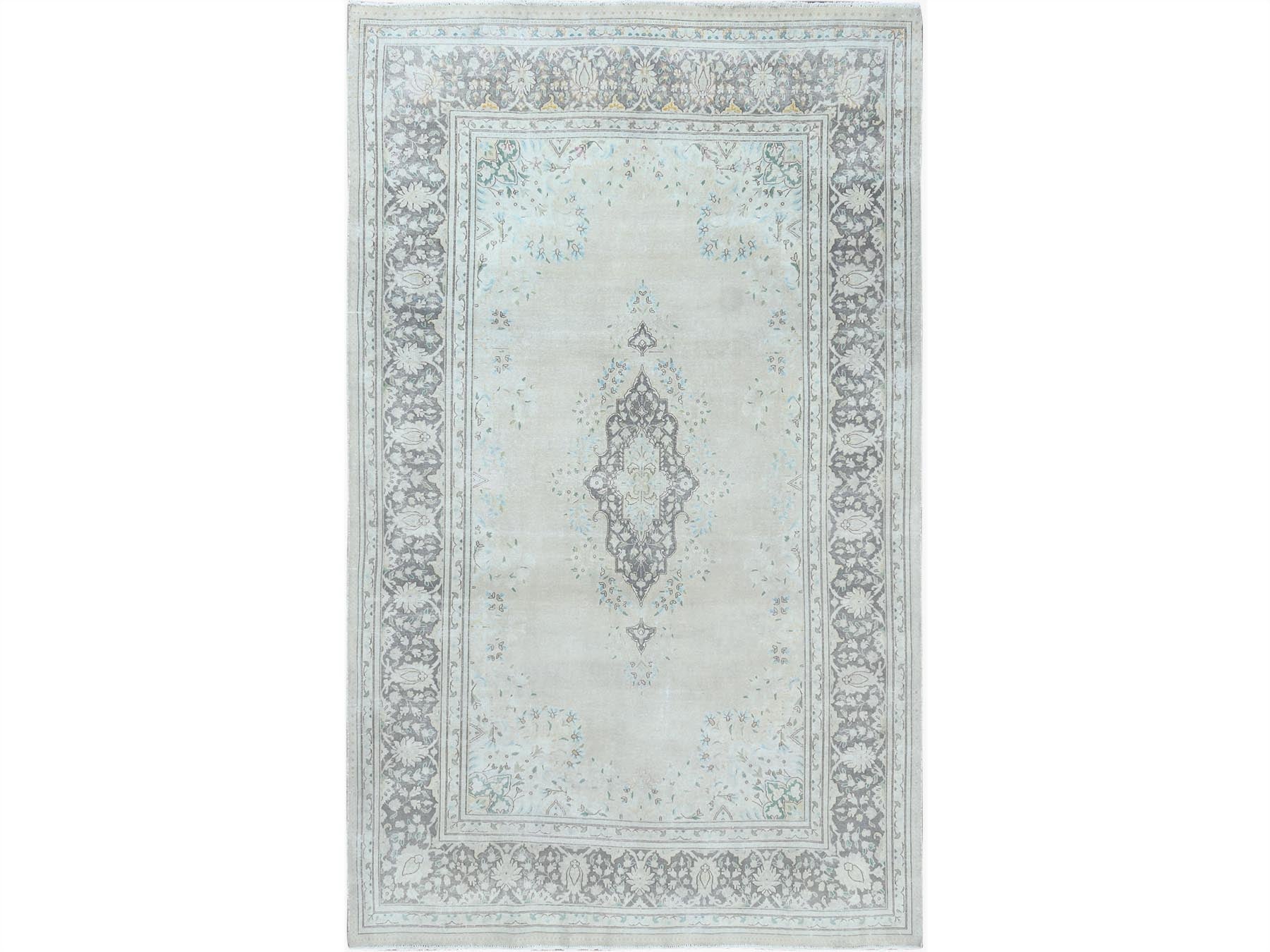 Kerman Vintage hand-knotted worn wool rug in Gray, 6'9" x 10'10" — SKU O061338