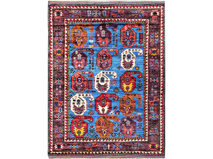 Blue 4'3" x 5'8" Kazak Hand knotted Wool Rug - Sku: O0613