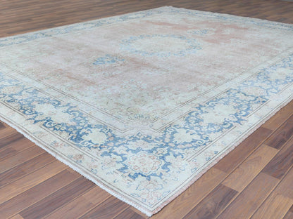 Kerman Vintage hand-knotted worn wool rug in Brown & Blue, 9'8" x 12'7" — SKU O061404 (view 3)