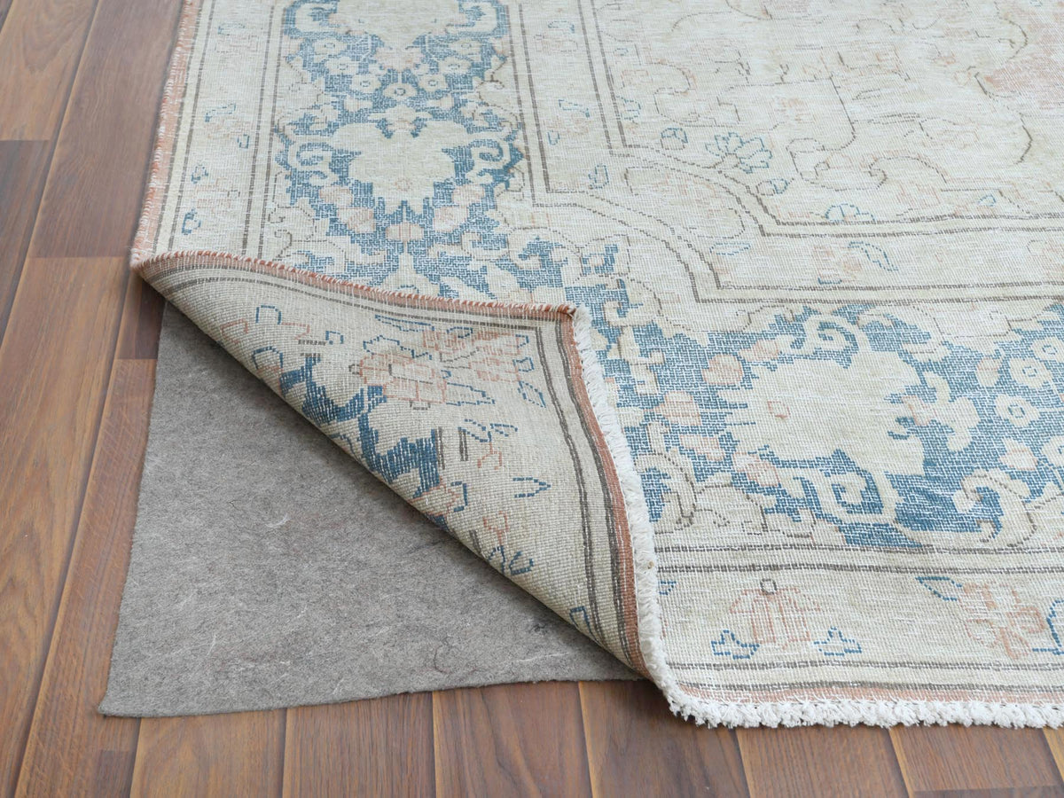 Kerman Vintage hand-knotted worn wool rug in Brown & Blue, 9'8" x 12'7" — SKU O061404 (view 4)