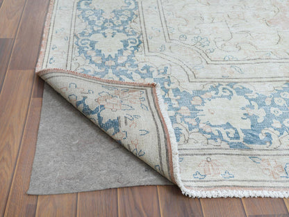 Kerman Vintage hand-knotted worn wool rug in Brown & Blue, 9'8" x 12'7" — SKU O061404 (view 4)