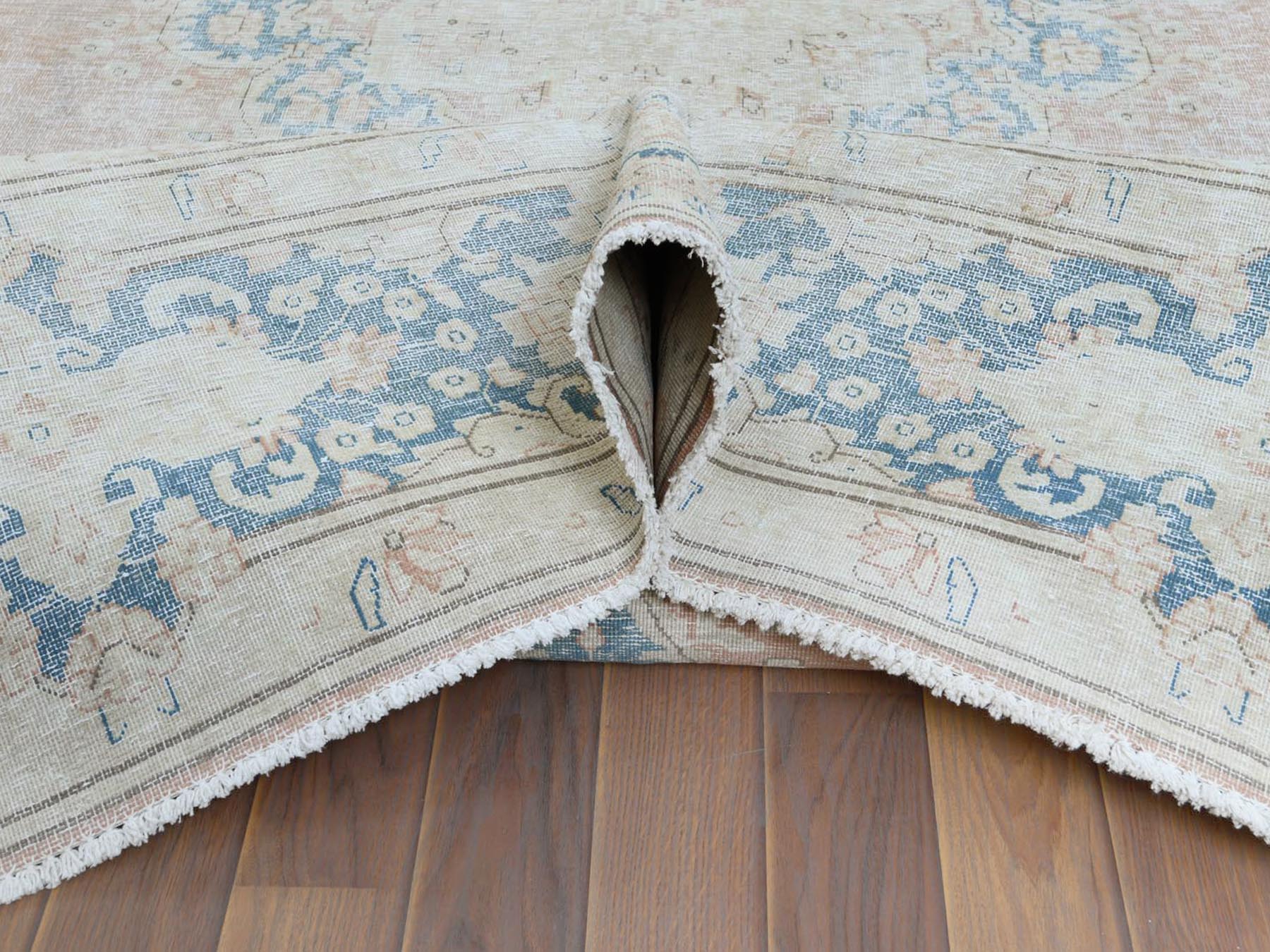 Kerman Vintage hand-knotted worn wool rug in Brown & Blue, 9'8" x 12'7" — SKU O061404 (view 5)