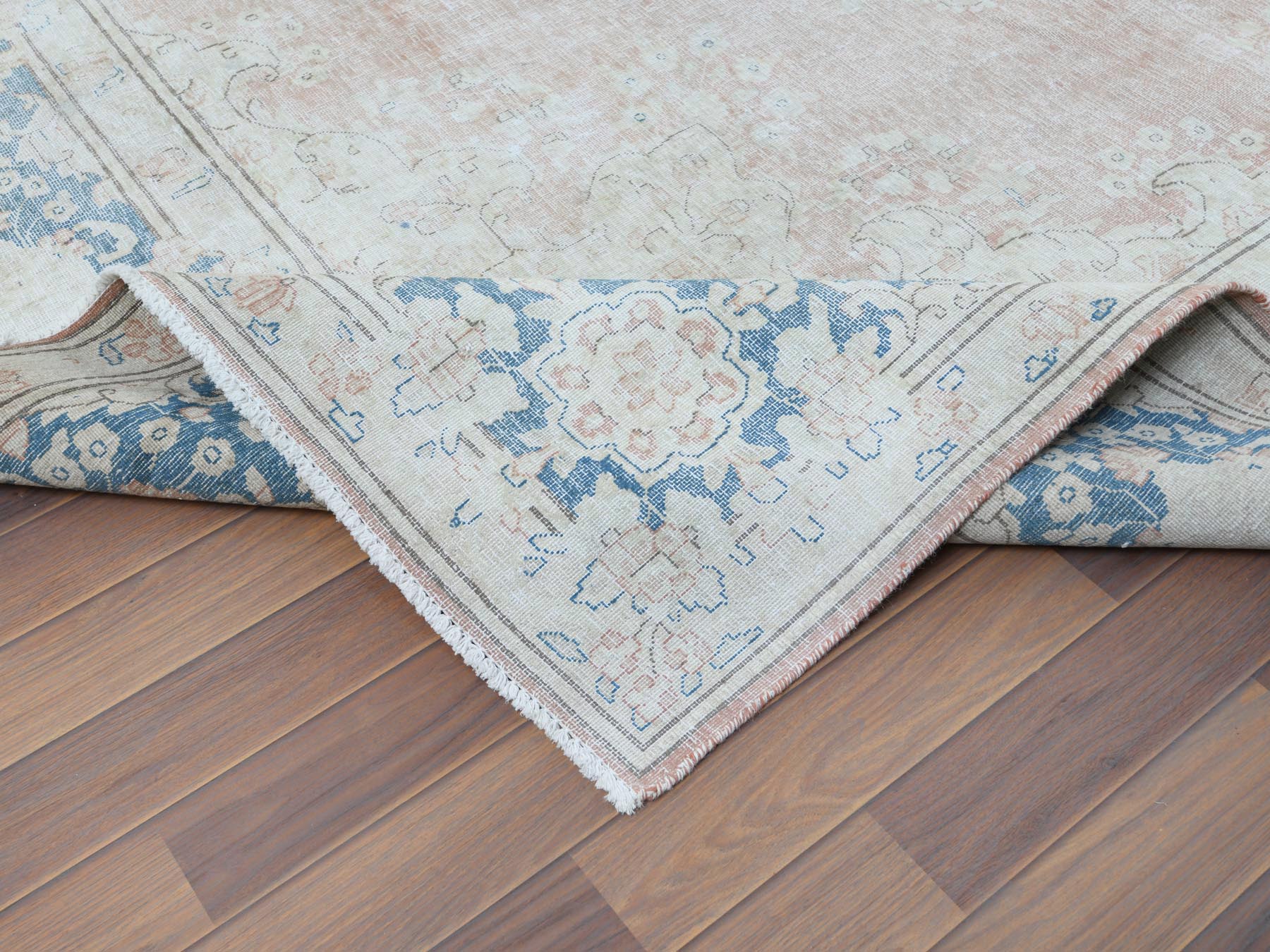 Kerman Vintage hand-knotted worn wool rug in Brown & Blue, 9'8" x 12'7" — SKU O061404 (view 6)