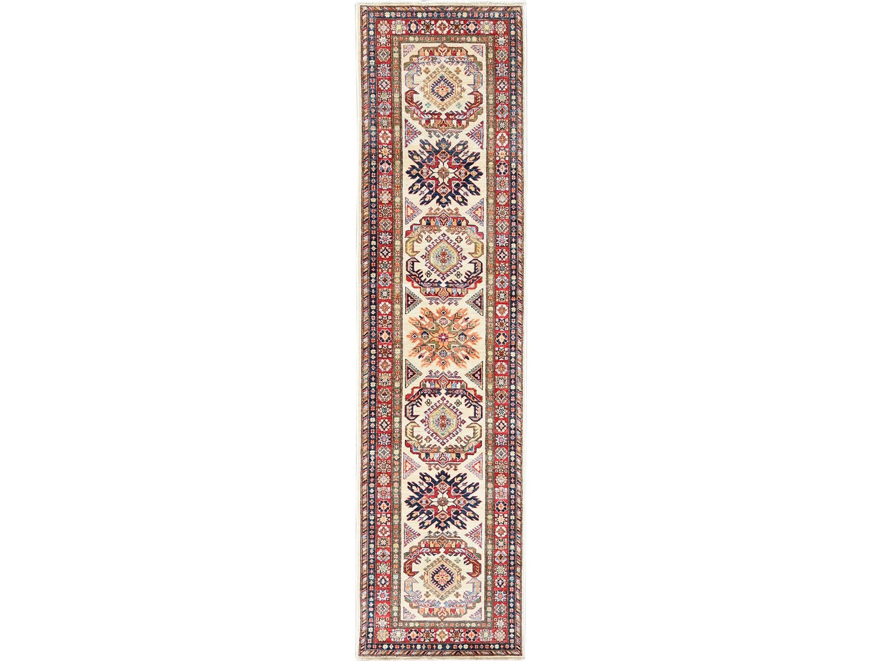 Ivory 2'7" x 10'0" Tribal Hand knotted Wool Rug - Sku: O061450