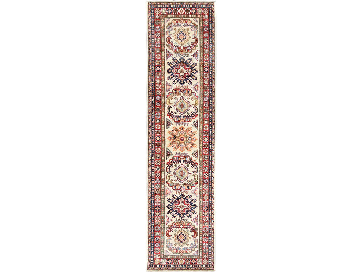 Kazak Kazak hand-knotted wool runner in Ivory & Red, 2'7" x 10' — SKU O061450