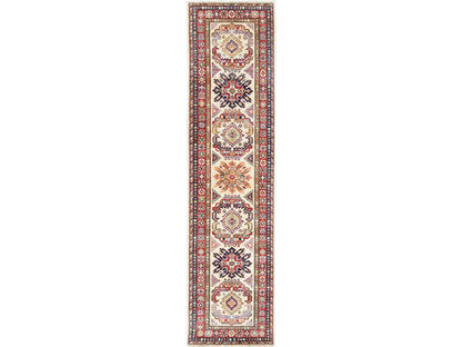 Kazak Kazak hand-knotted wool runner in Ivory & Red, 2'7" x 10' — SKU O061450