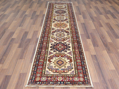 Ivory 2'7" x 10'0" Kazak Hand knotted Wool Rug - Sku: O061450