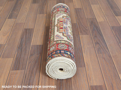 Ivory 2'7" x 10'0" Kazak Hand knotted Wool Rug - Sku: O061450