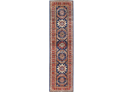 Blue 2'10" x 11'0" Kazak Hand knotted Wool Rug - Sku: O061452