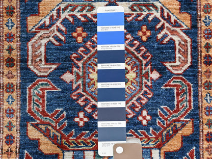 Blue 2'10" x 11'0" Kazak Hand knotted Wool Rug - Sku: O061452