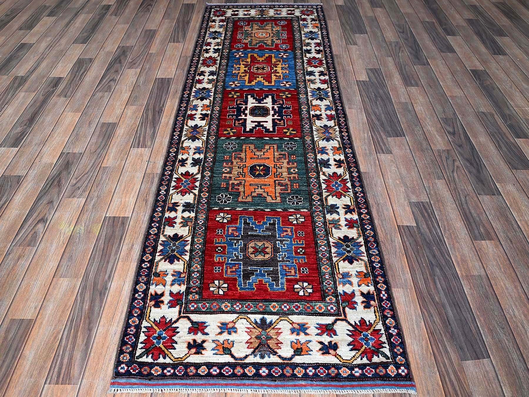 Ersari Kazak hand-knotted wool runner in Red & Ivory, 2'8" x 8'2" — SKU O0614 (view 2)