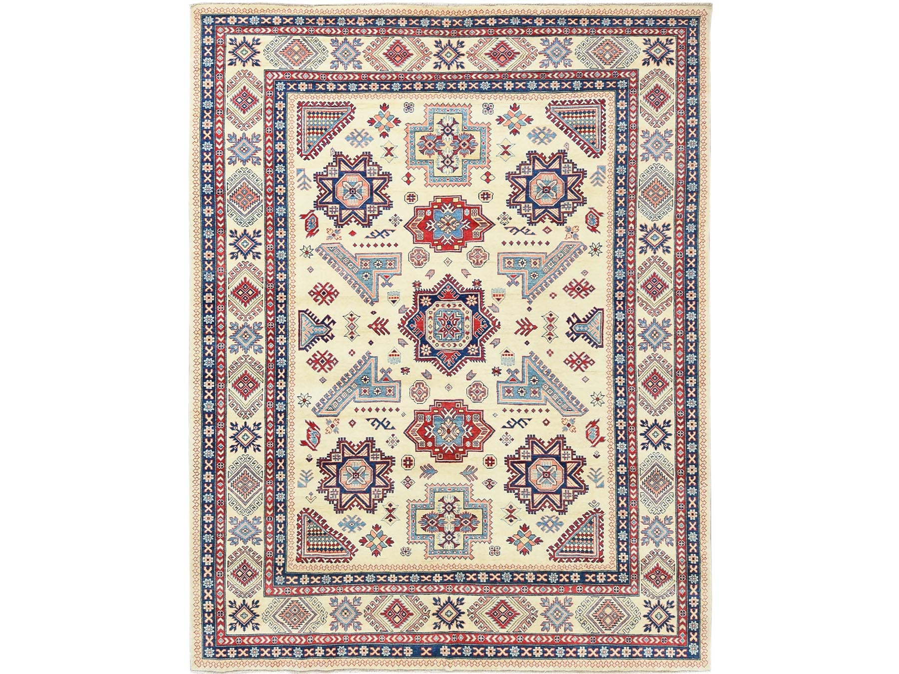 Kazak Kazak hand-knotted wool rug in Ivory, 9'1" x 11'7" — SKU O061532