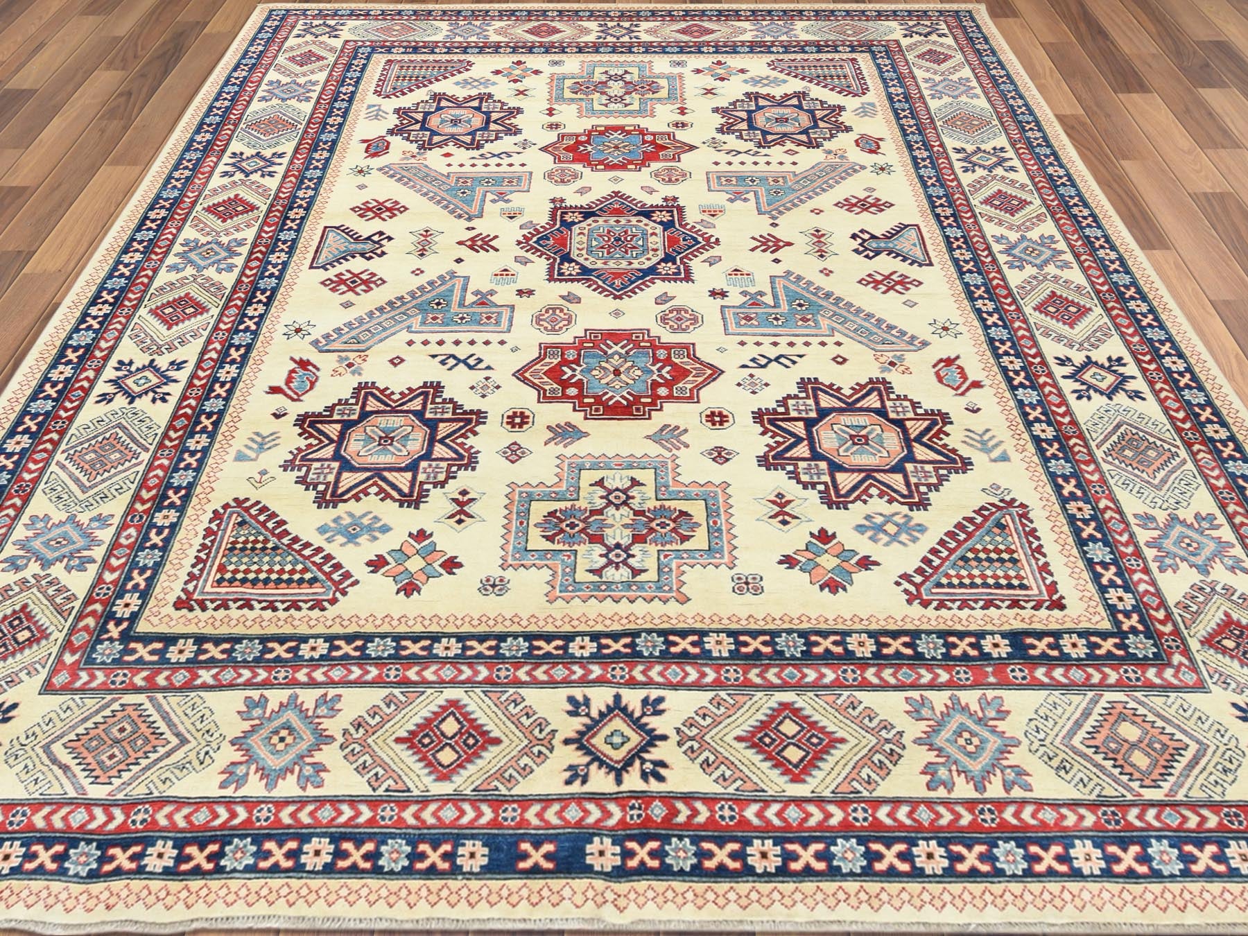 Kazak Kazak hand-knotted wool rug in Ivory, 9'1" x 11'7" — SKU O061532 (view 2)
