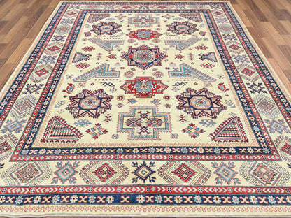 Ivory 9'1" x 11'7" Kazak Hand knotted Wool Rug - Sku: O061532