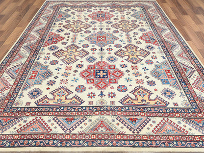 Ivory 9'10" x 13'8" Kazak Hand knotted Wool Rug - Sku: O061536