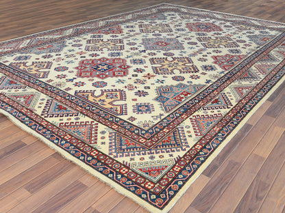 Ivory 9'10" x 13'8" Kazak Hand knotted Wool Rug - Sku: O061536