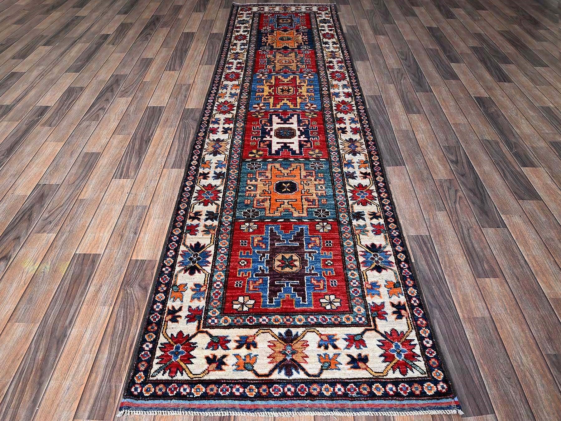 Ersari Kazak hand-knotted wool runner in Red & Ivory, 2'9" x 9'8" — SKU O0615 (view 2)